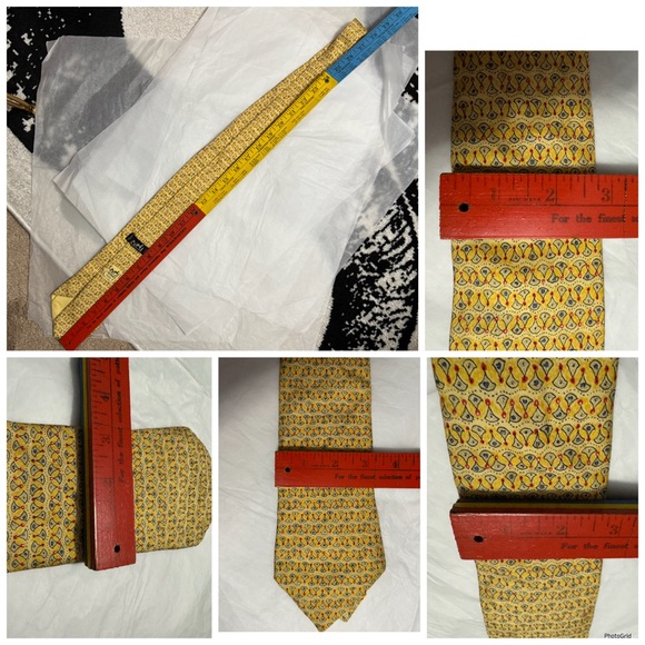 Hermes AUTHENTIC Vintage Yellow Patterned Red Blue 100% Silk Tie - Picture 16 of 16